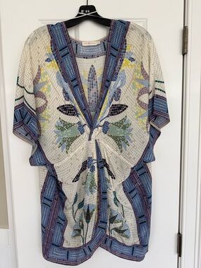 Tory Burch Mosaic-Print Open Front Kimono in Blue & Cream w/ matching Bikini